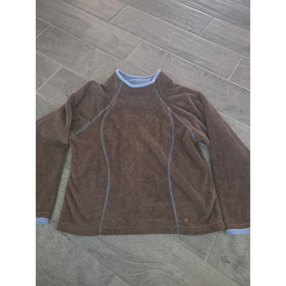 Wooly‎ Bully Wear Fleece Pullover Sweater Brown Blue Womens Warm Cozy Outdoor S